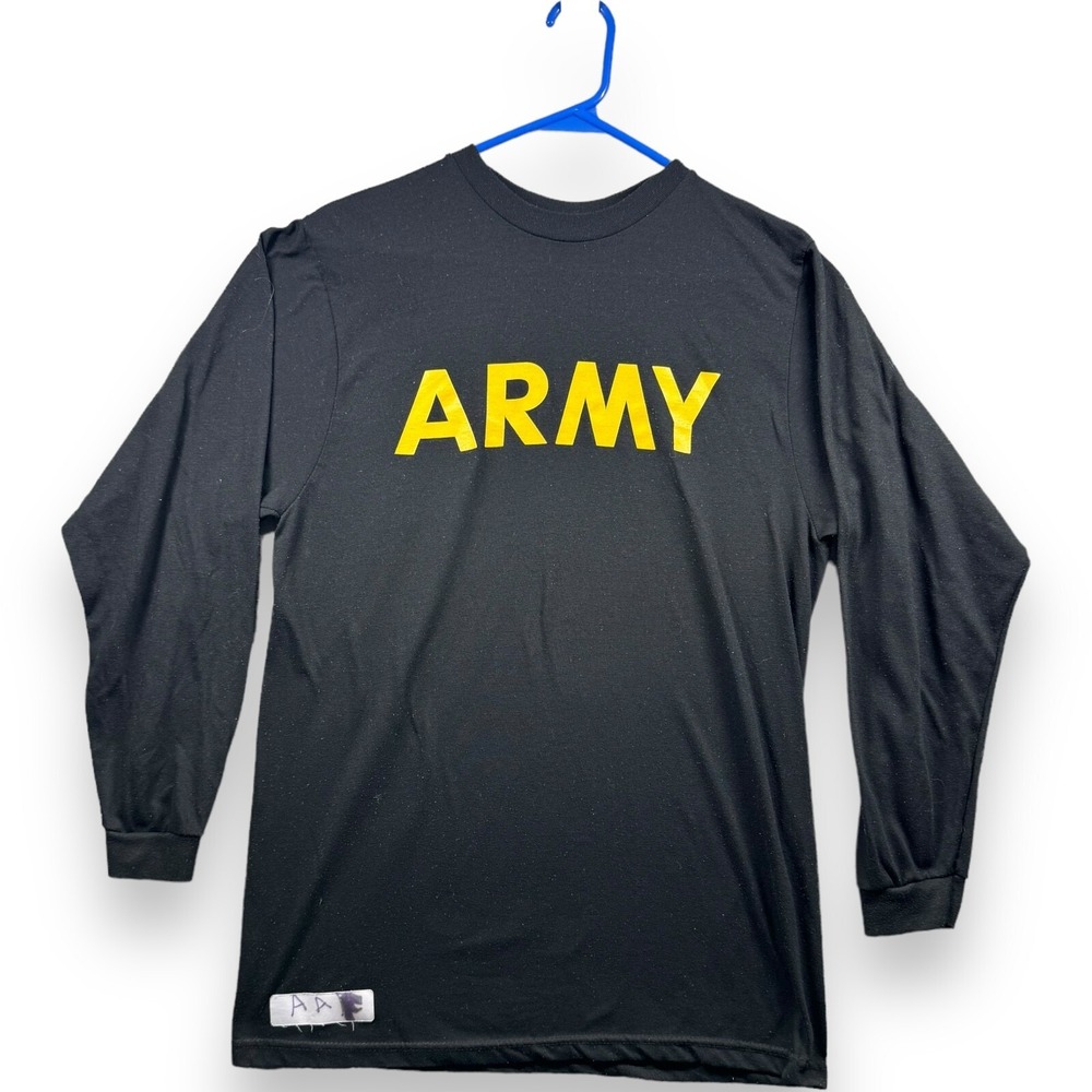 Army Black Long Sleeve T-shirt 100% Polyester APFU Physical Fitness Small Tee